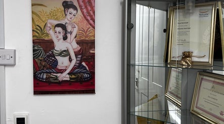 Artistic Thai massage painting and certificates at Wickham Thai Massage Therapy, Wickham, England, GB.