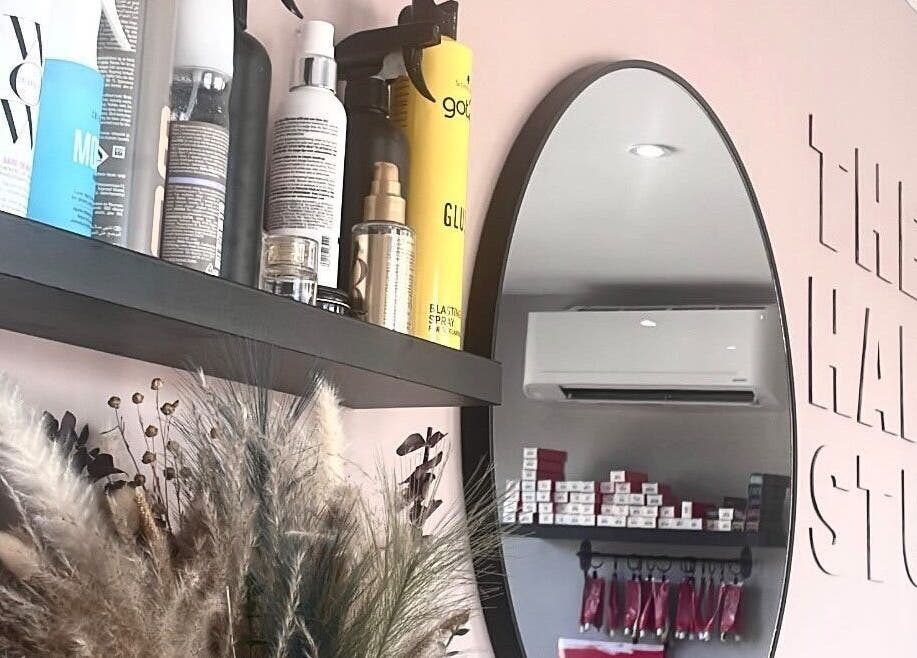 Stylish hair products displayed at The Hair Studio in Ellesmere Port, England, GB.