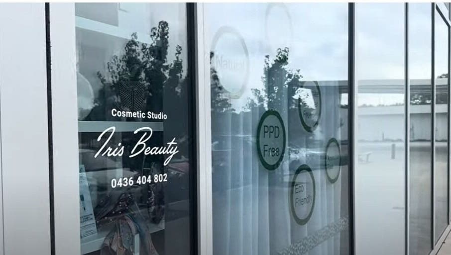 Exterior glass of Iris Beauty Studio Salon in Mirrabooka, Western Australia, AU showcasing natural light.