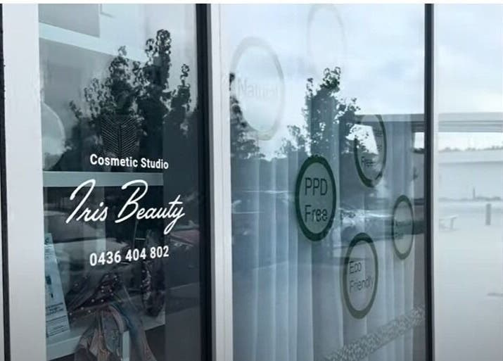 Exterior glass of Iris Beauty Studio Salon in Mirrabooka, Western Australia, AU showcasing natural light.