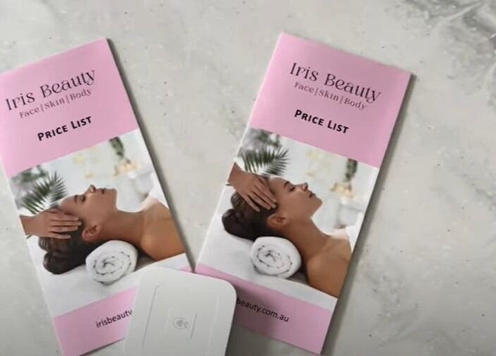 Iris Beauty Studio Salon in Perth price lists displayed, located in Mirrabooka, Western Australia, AU.