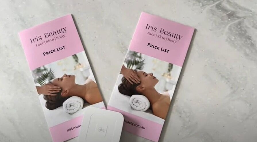 Iris Beauty Studio Salon in Perth price lists displayed, located in Mirrabooka, Western Australia, AU.