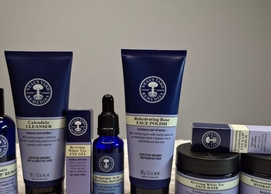 Neal's Yard Remedies at Kelly's Beauty & Holistic Therapies in Eastbourne, England, GB. Luxurious skincare products.