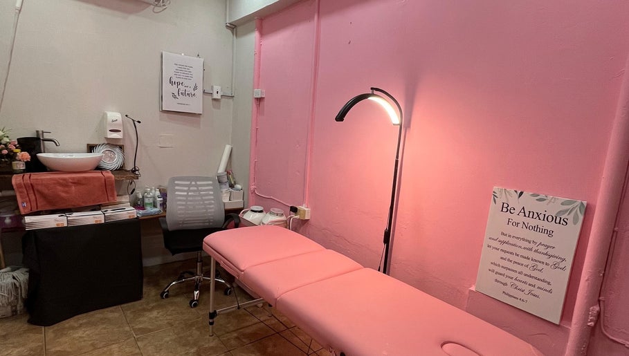 Relaxing pink beauty room at Alleviate Beauty Bar, Port of Spain, Port of Spain Corporation, TT.