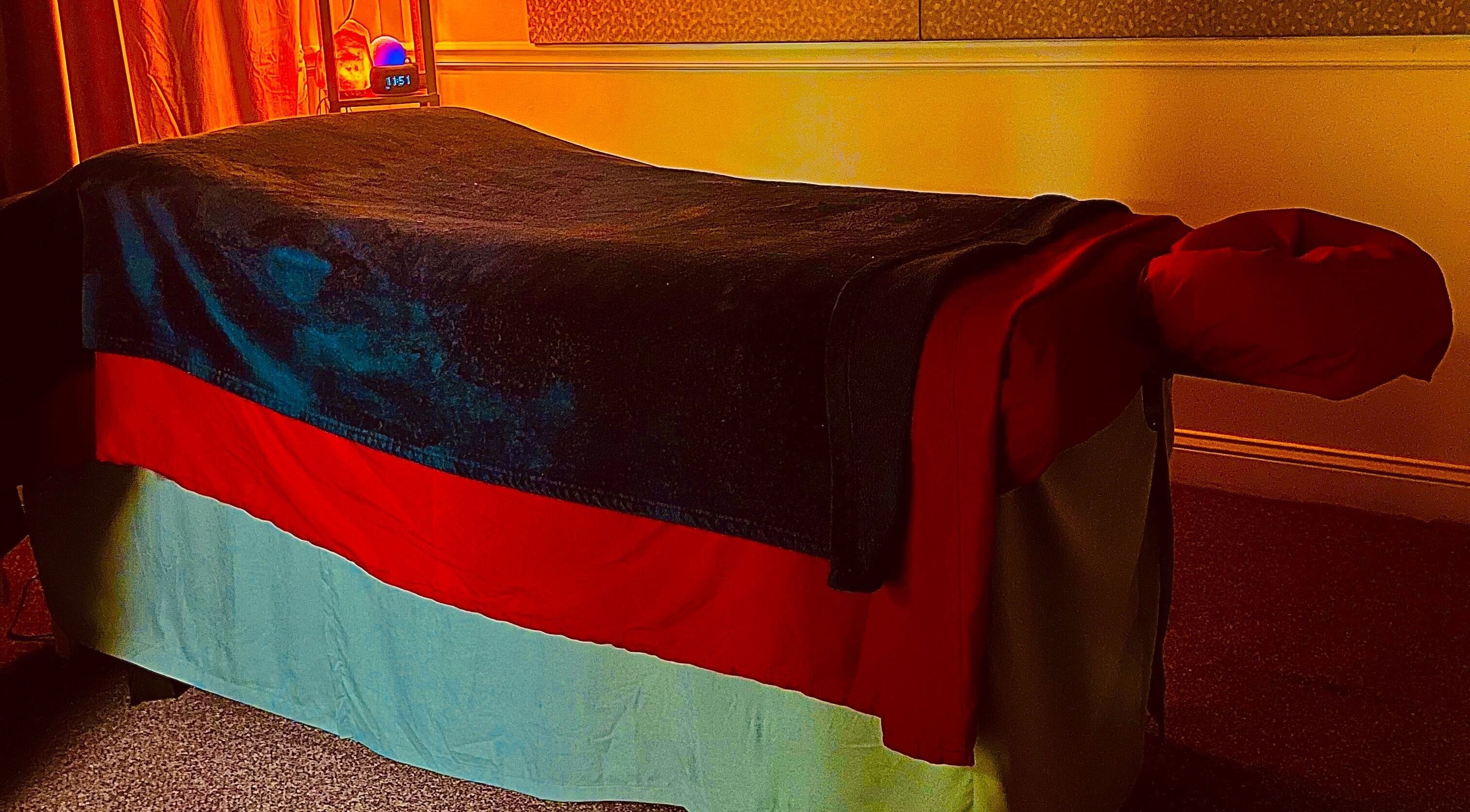 Massage table at Kristin Palano in South Hadley, Massachusetts, US, set for a relaxing wellness experience.