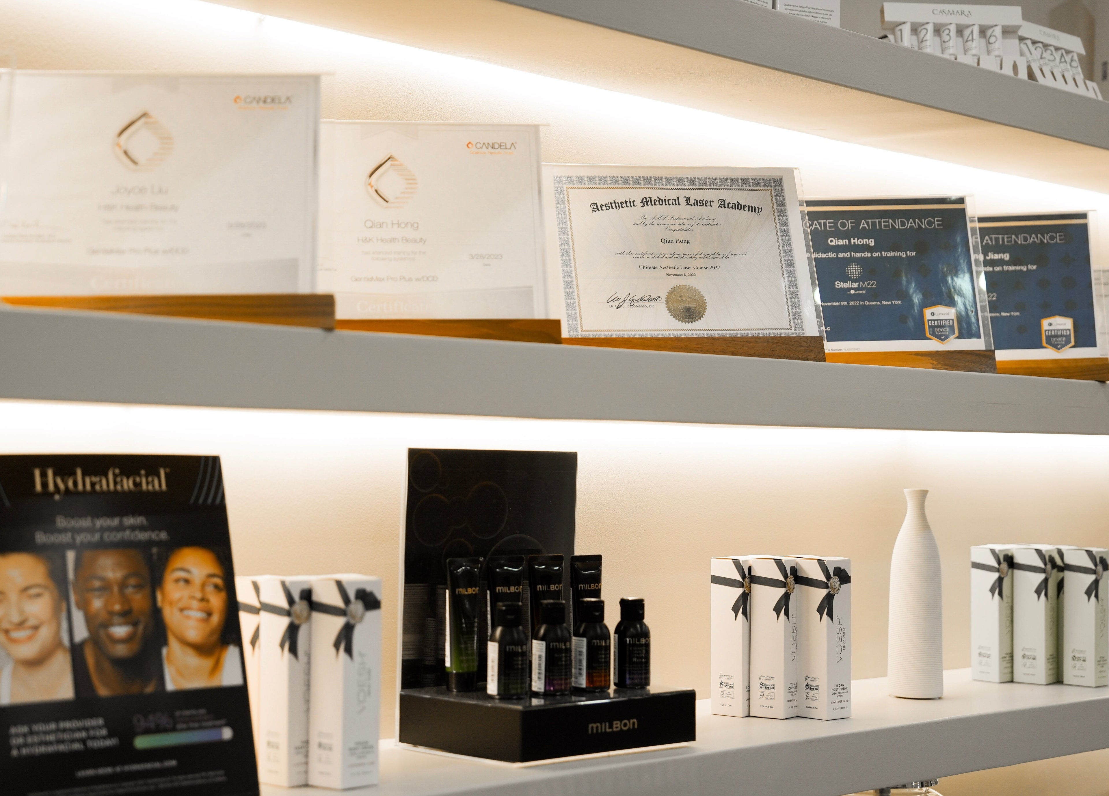 Beauty products and certificates at H&K Health Beauty in New York, New York, US.