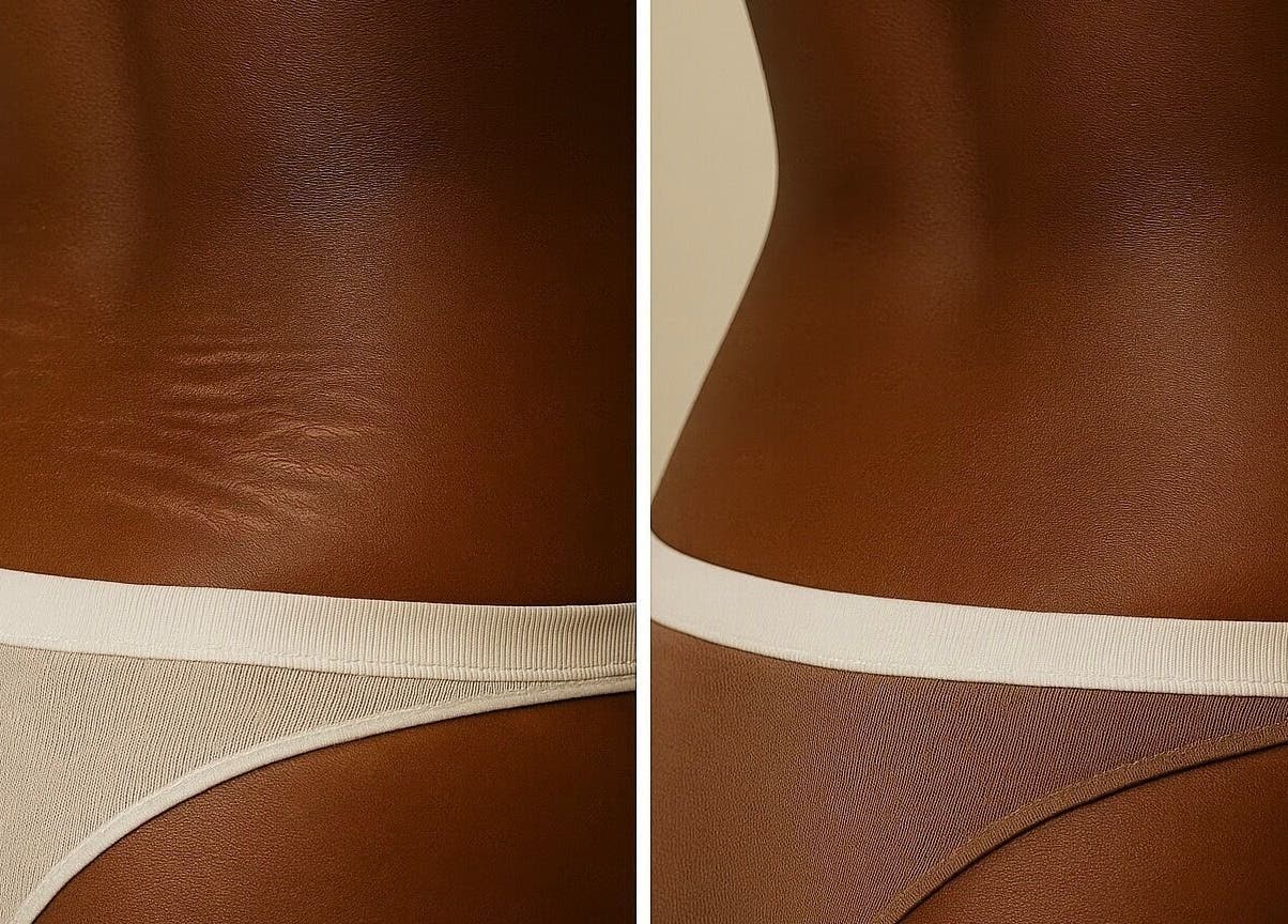 Before and after skin treatment at EnhancedbyMursal, Toronto, Ontario, CA showcasing smoother skin results.