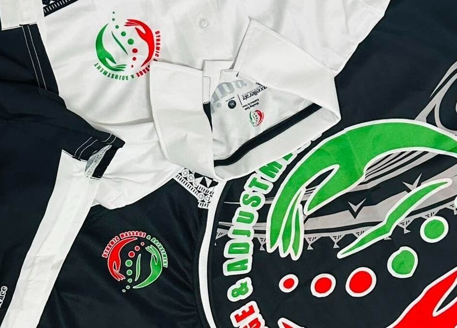 Branded uniforms with Dynamic Massage & Adjustment logo, Suva, Central Division, FJ.