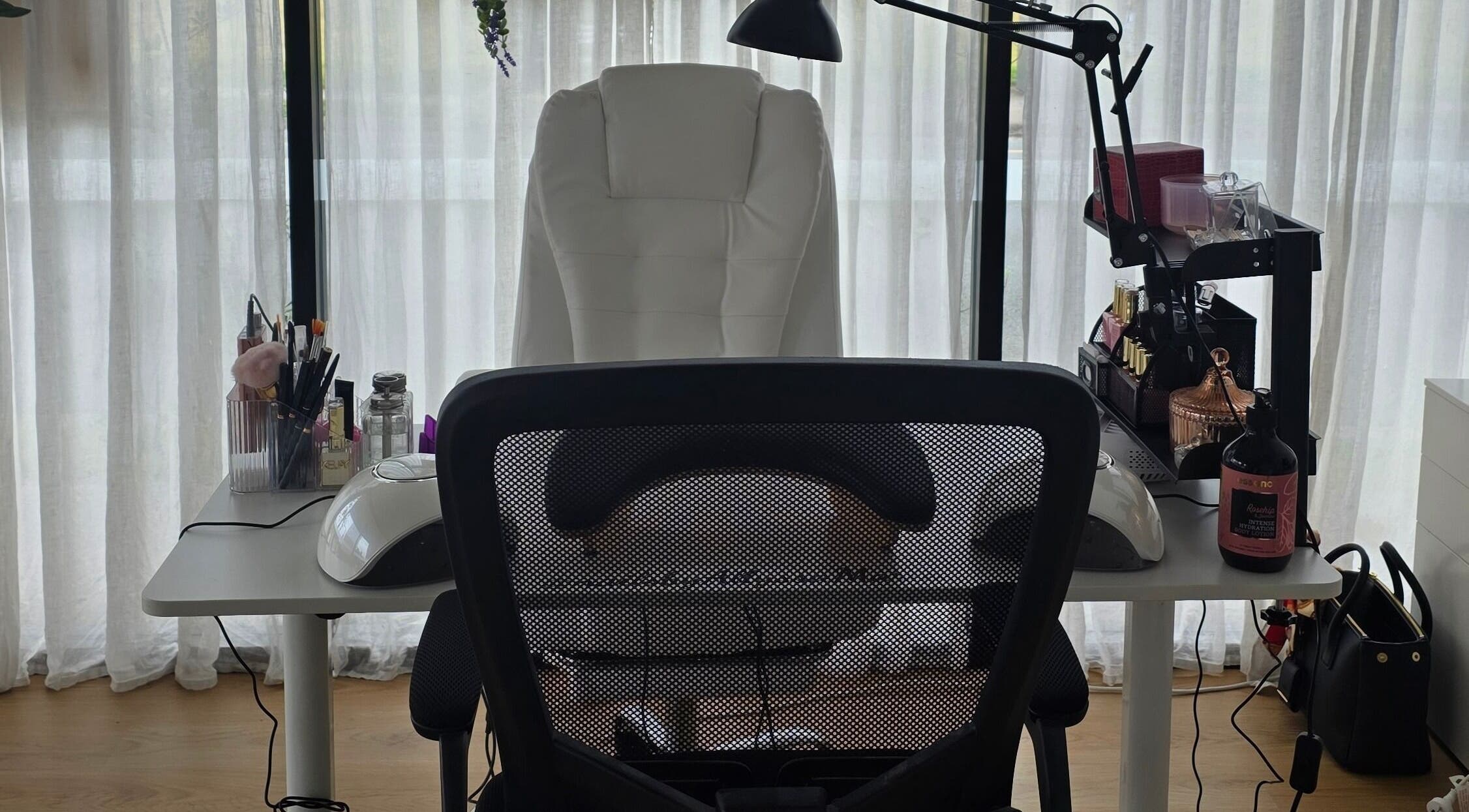 Elegant nail care station at Nails by Allyssa Marie, Mooloolaba, Queensland, AU. Modern setup with tools and products.