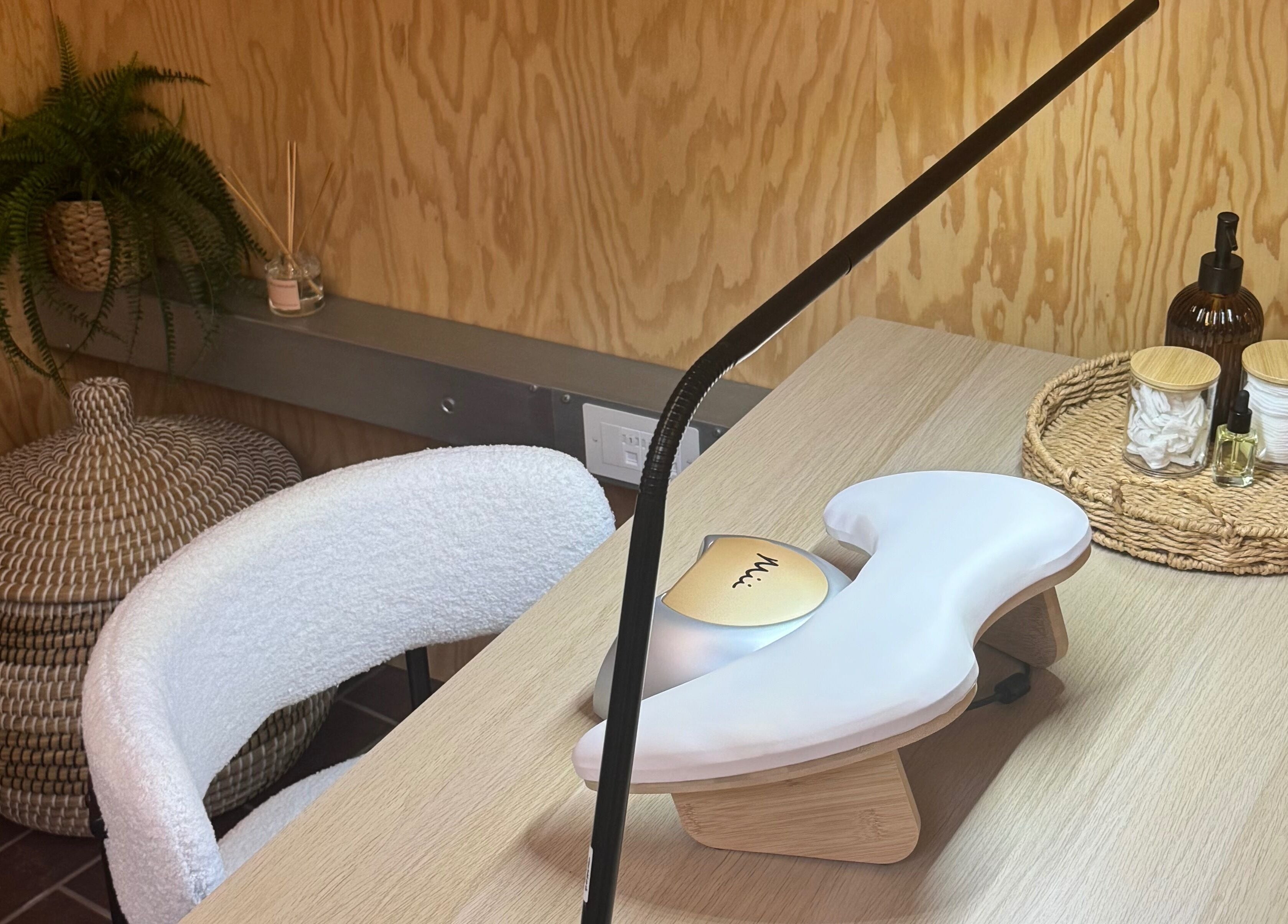 Calming nail spa setup at The Beauty Studio in Peterborough, England, GB with decor and nail equipment.