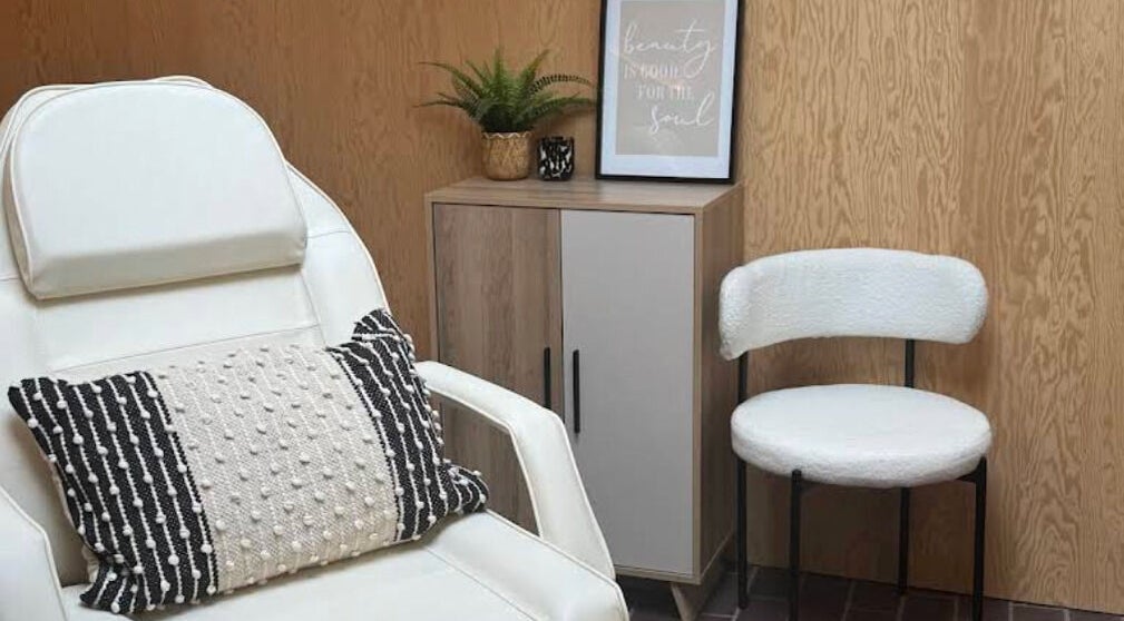 Relaxing treatment area at The Beauty Studio, Peterborough, England, GB with stylish decor and comfortable seating.