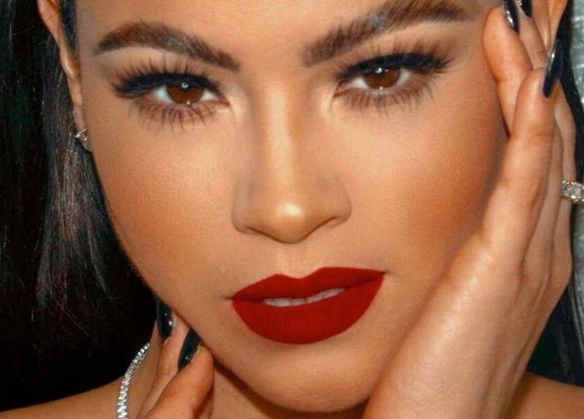 Close-up of a woman with bold makeup at Cebeauti in Philadelphia, Pennsylvania, US.