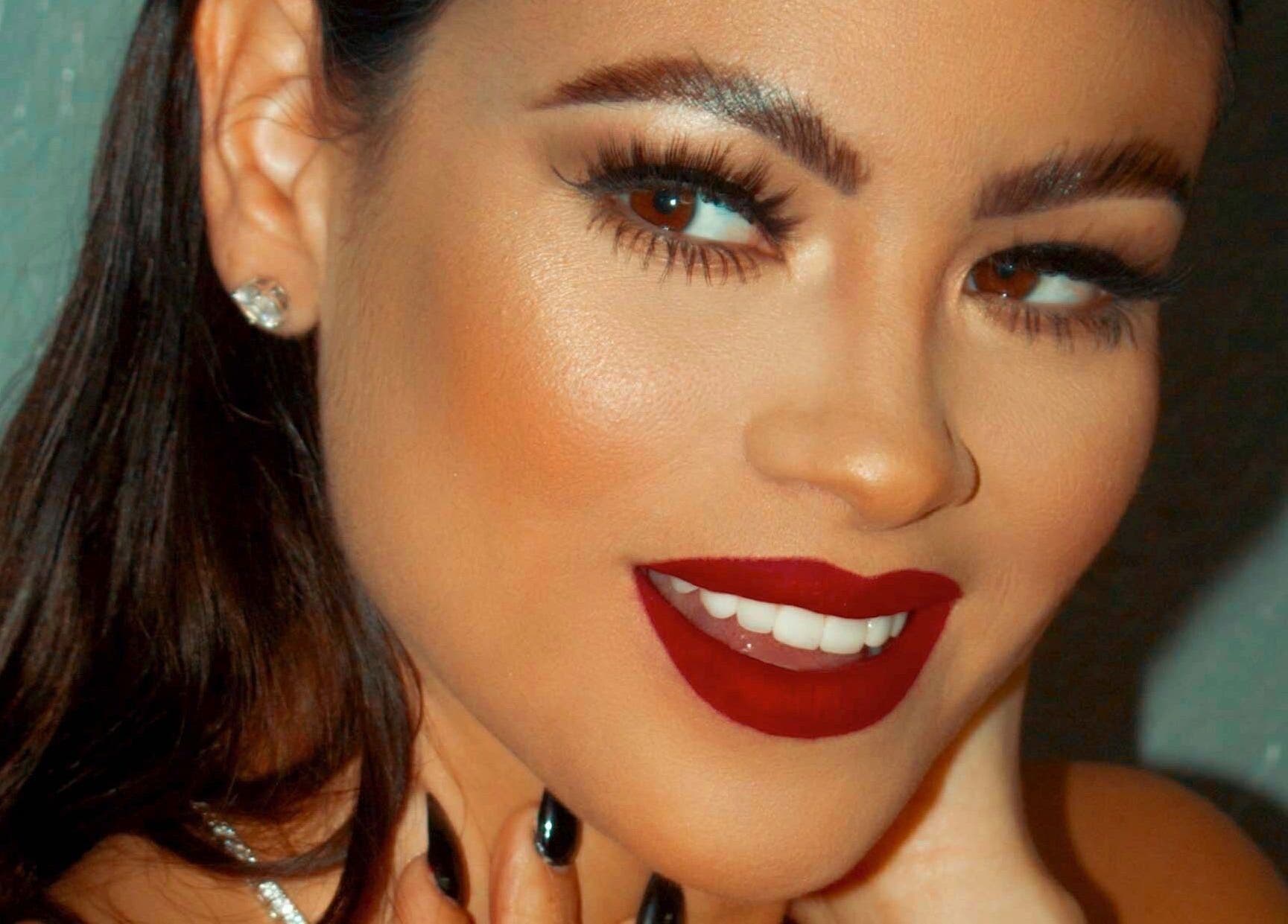 Close-up of a woman with elegant makeup at Cebeauti in Philadelphia, Pennsylvania, US.