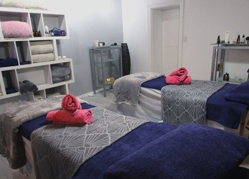 Cozy treatment room with twin massage tables at Relax Greyton Spa, Greyton, Western Cape, ZA.