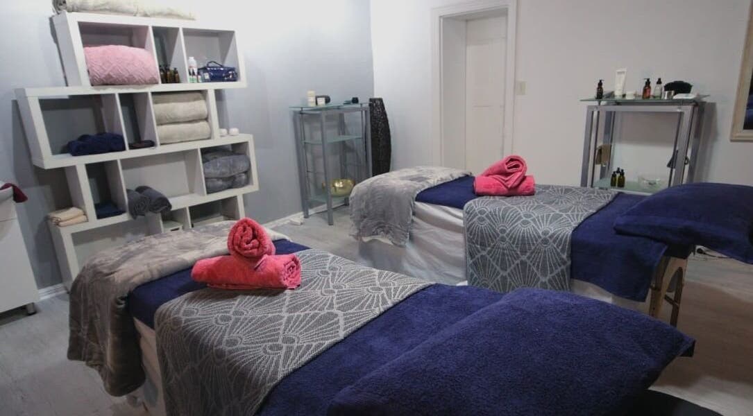 Cozy treatment room with twin massage tables at Relax Greyton Spa, Greyton, Western Cape, ZA.