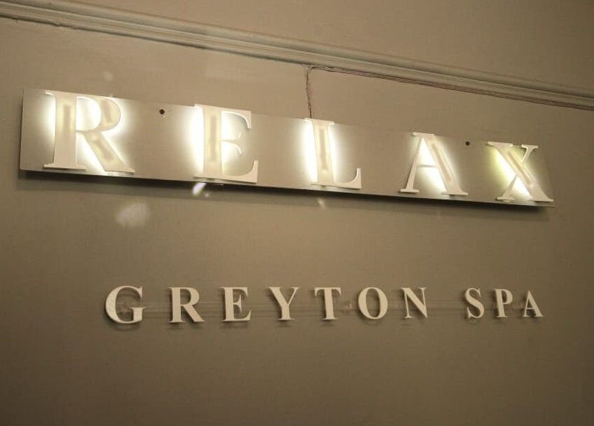 Illuminated Relax Greyton Spa sign in Greyton, Western Cape, ZA.