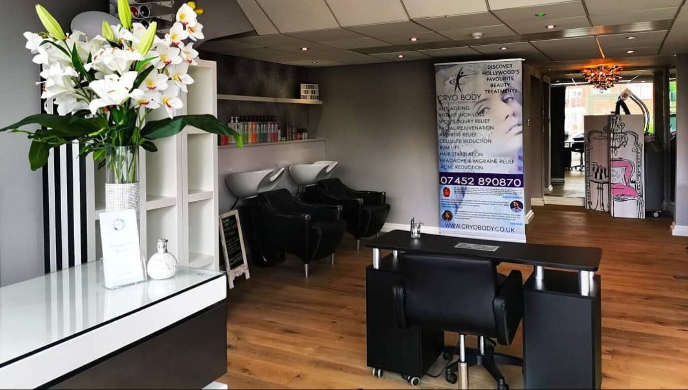 Elegantly designed interior of Glow Hair and Beauty Salon in Sutton Coldfield, England, GB with stylish decor.