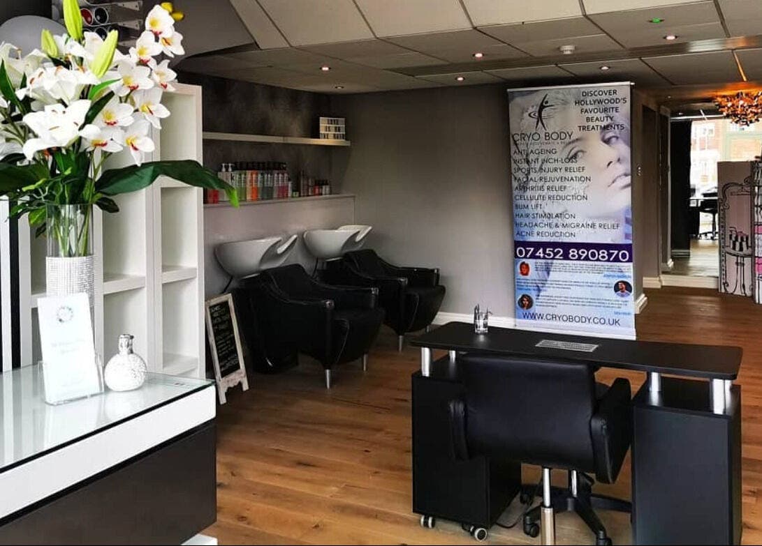 Elegantly designed interior of Glow Hair and Beauty Salon in Sutton Coldfield, England, GB with stylish decor.