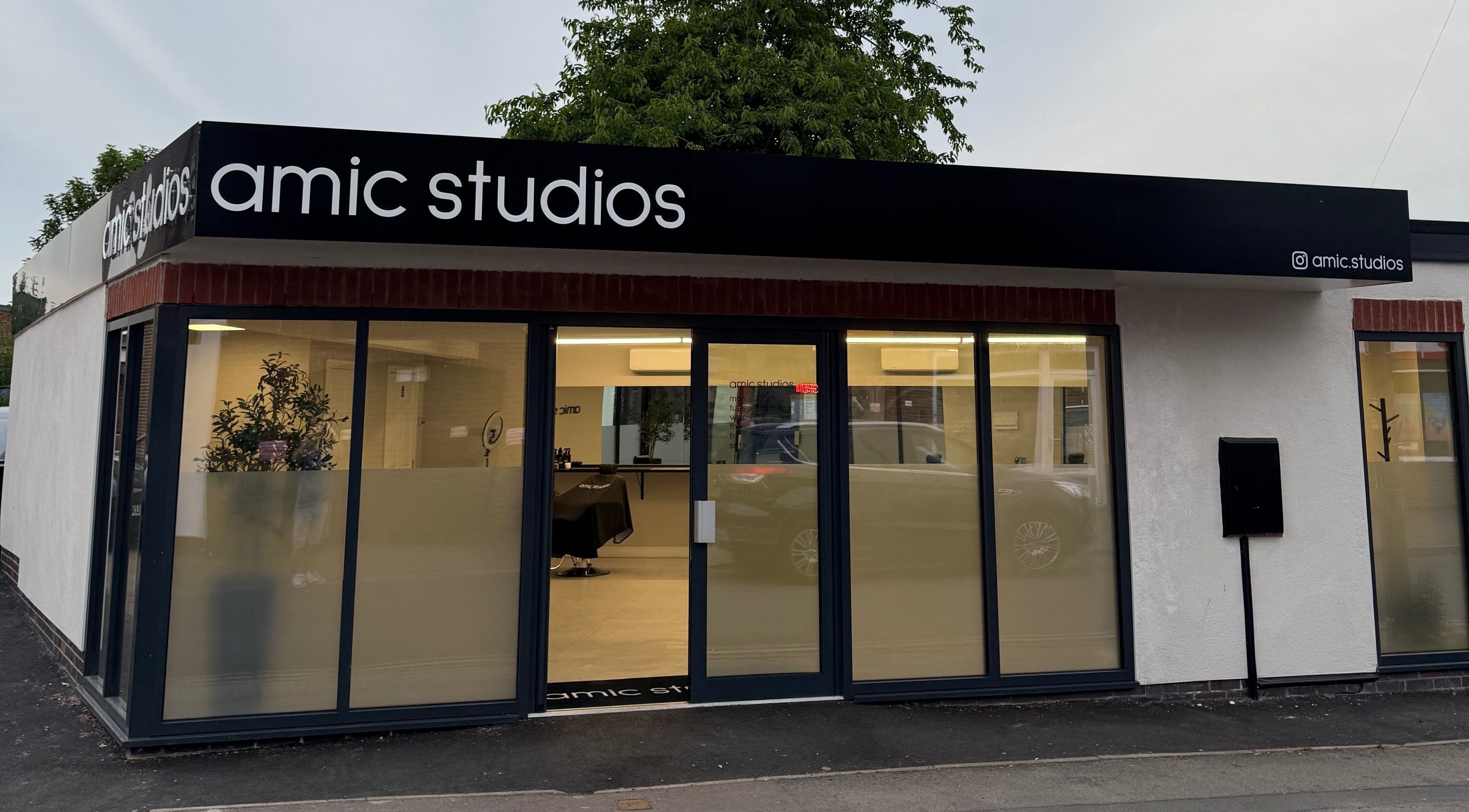 Front view of Amic Studios in Birstall, England, GB, showcasing the sleek modern exterior design.