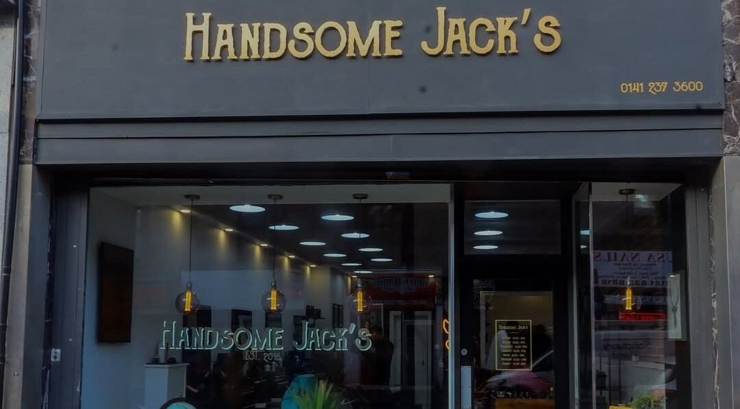 Front view of Handsome Jacks Shawlands in Glasgow, Scotland, GB, showcasing the modern salon entrance.
