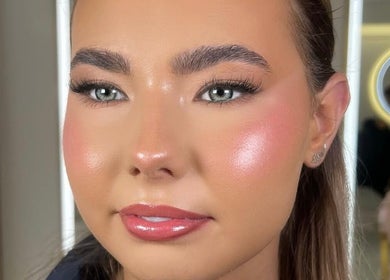 Radiant makeup look by Makeup by Ella in Liverpool, England, GB featuring glowing skin and defined eyebrows.