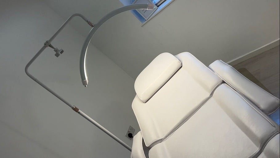 Comfortable reclining chair in treatment room at Mimis Aesthetics, Shipley, England, GB.