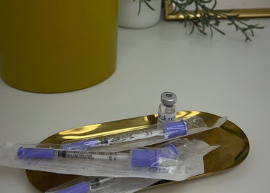 Dermal fillers and syringes at Mimis Aesthetics, Shipley, England, GB, showcasing professional skincare treatments.