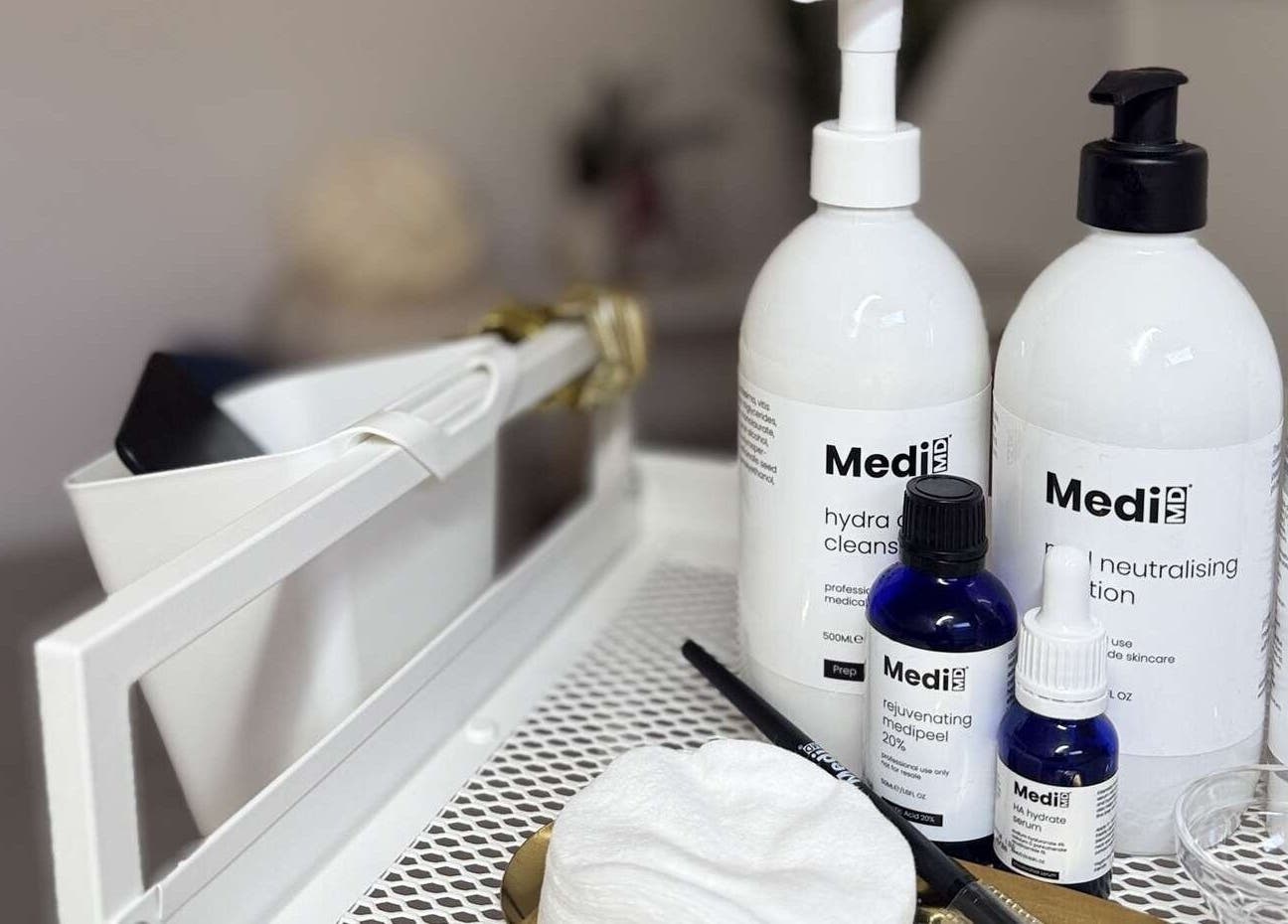 A curated collection of skincare products at Mimis Aesthetics, Shipley, England, GB.