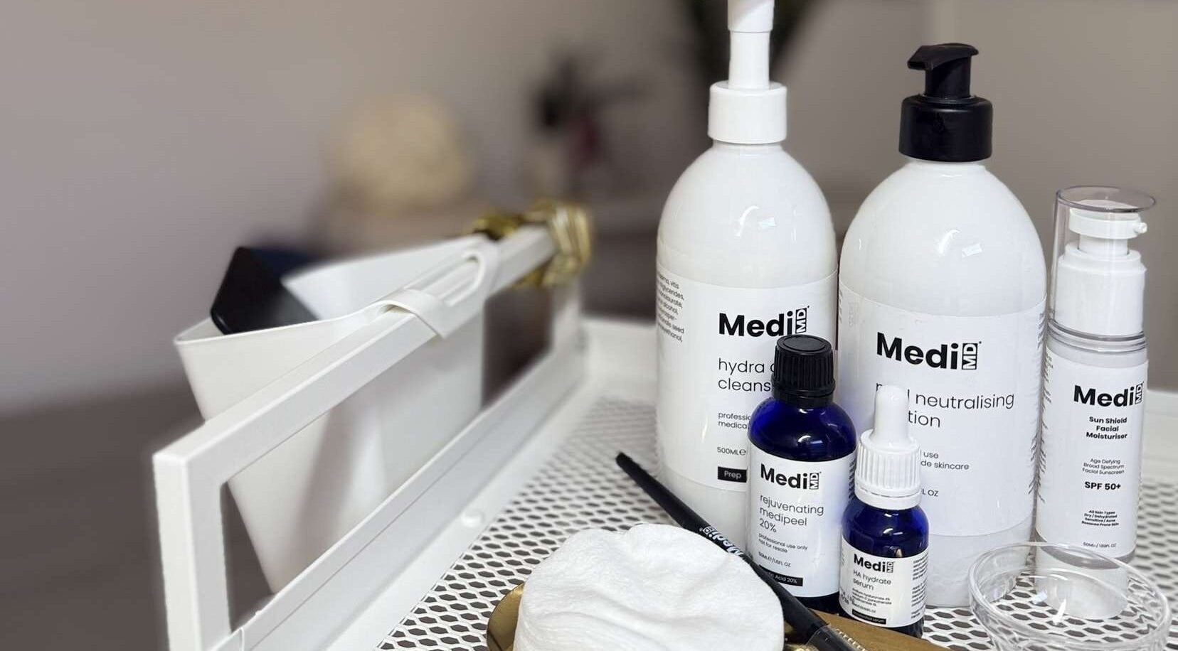 A curated collection of skincare products at Mimis Aesthetics, Shipley, England, GB.