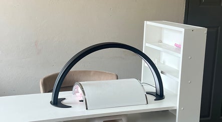 Modern nail station at Fefesnailboutique in Akasia, Gauteng, ZA featuring sleek design and manicure tools.