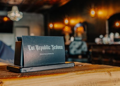 Elegant interior with Cut Republic Arizona sign in Sedona, Arizona, US.