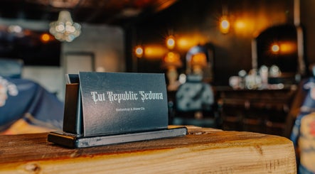Elegant interior with Cut Republic Arizona sign in Sedona, Arizona, US.