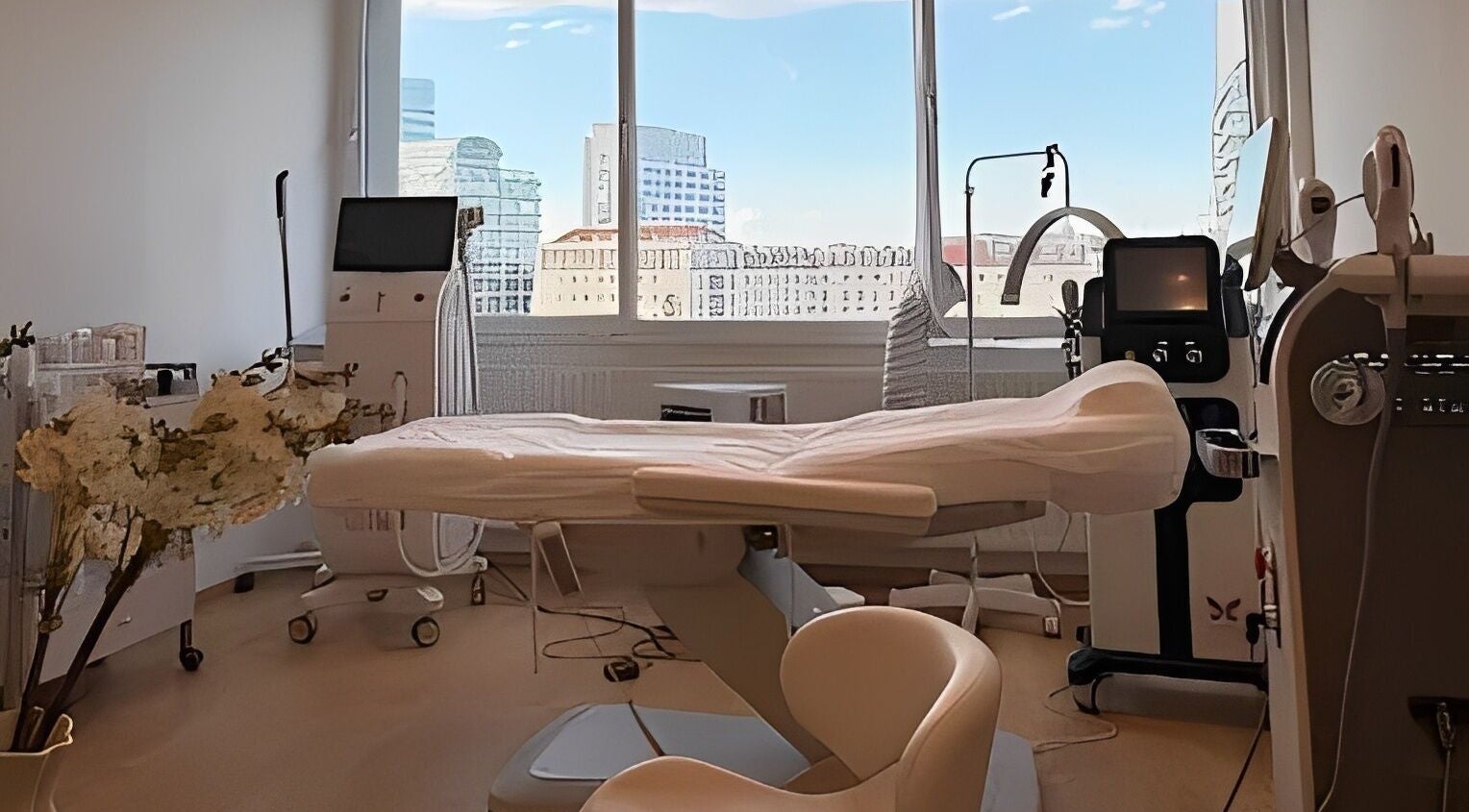 Elegantes Behandlungszimmer bei Skinbar Vienna mit Blick auf die Stadt, Wien, Wien, AT.