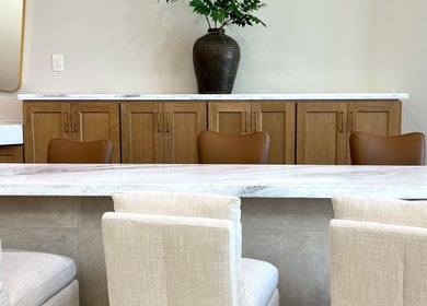 Stylish marble manicure counter and chairs at Zodiac Nail Boutique, Santa Clarita, CA, US.
