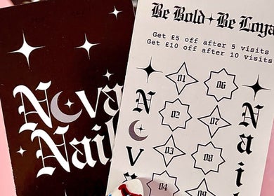 Nova Nails loyalty card showcasing discounts in Pontypridd, Wales, GB.