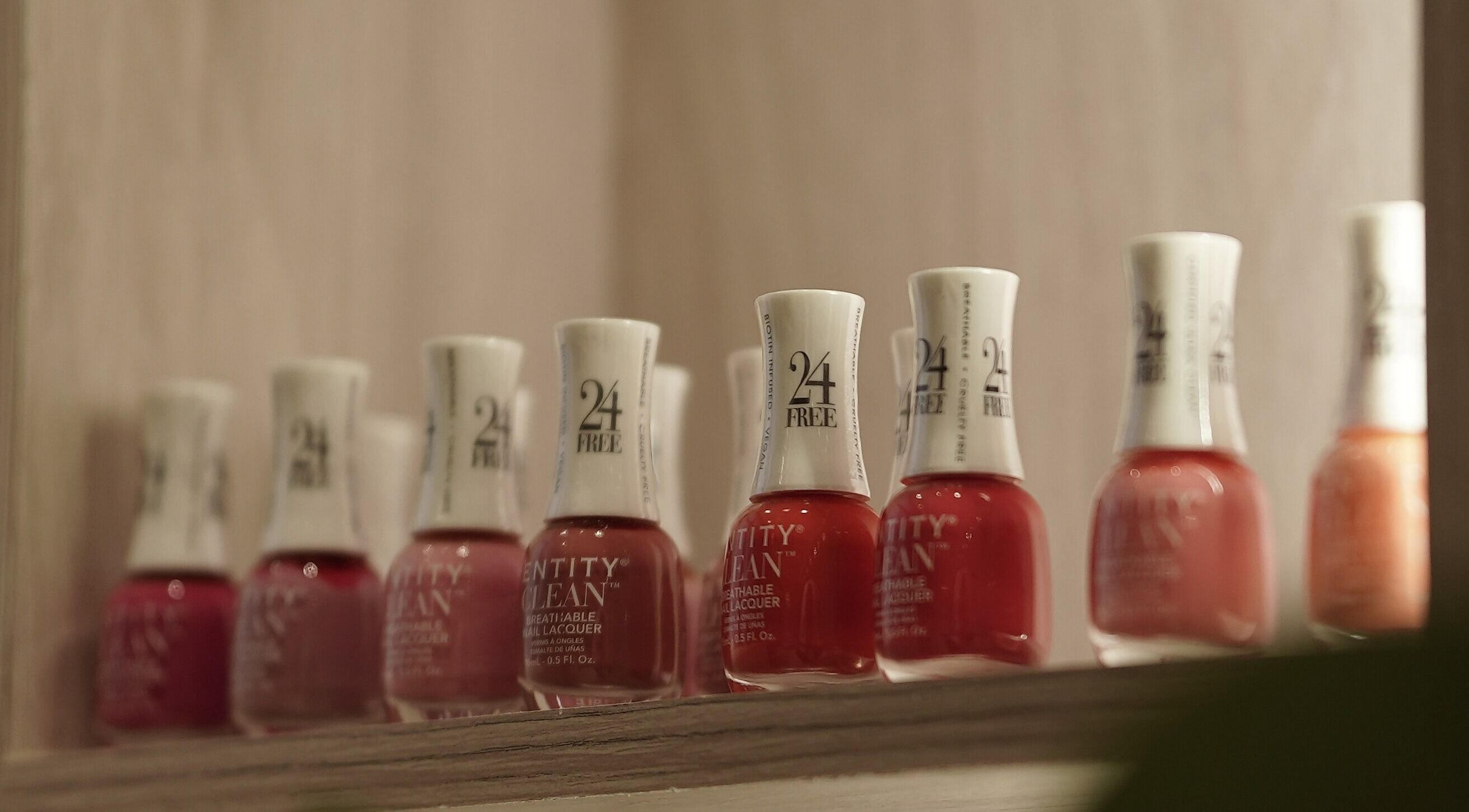 Vivid Fitness and Spa nail polish display in Al Khobar, Eastern Province, SA offering vibrant manicure choices.