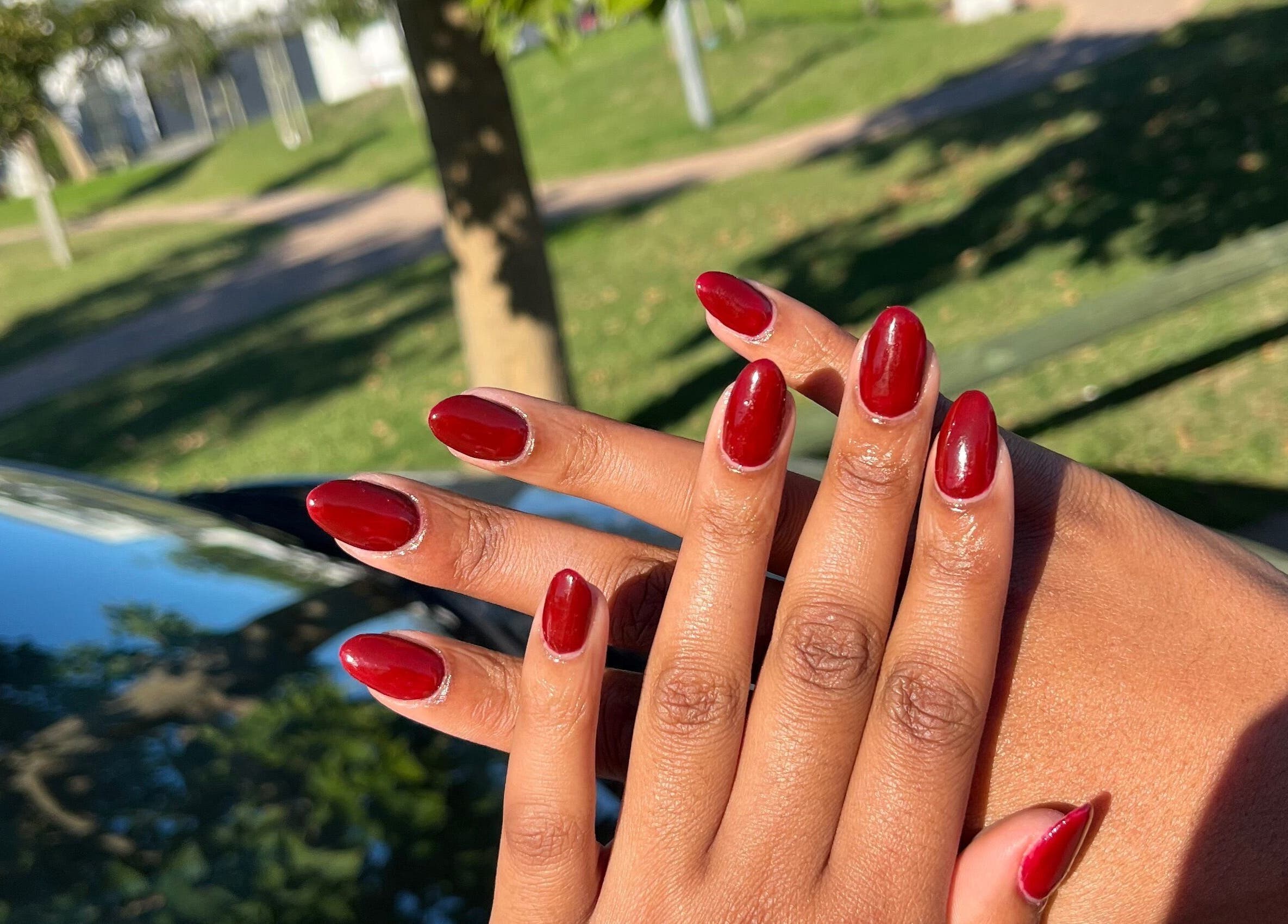 Elegant crimson nails from Nails by Faith in Cape Town, Western Cape, ZA showcasing perfect manicure.