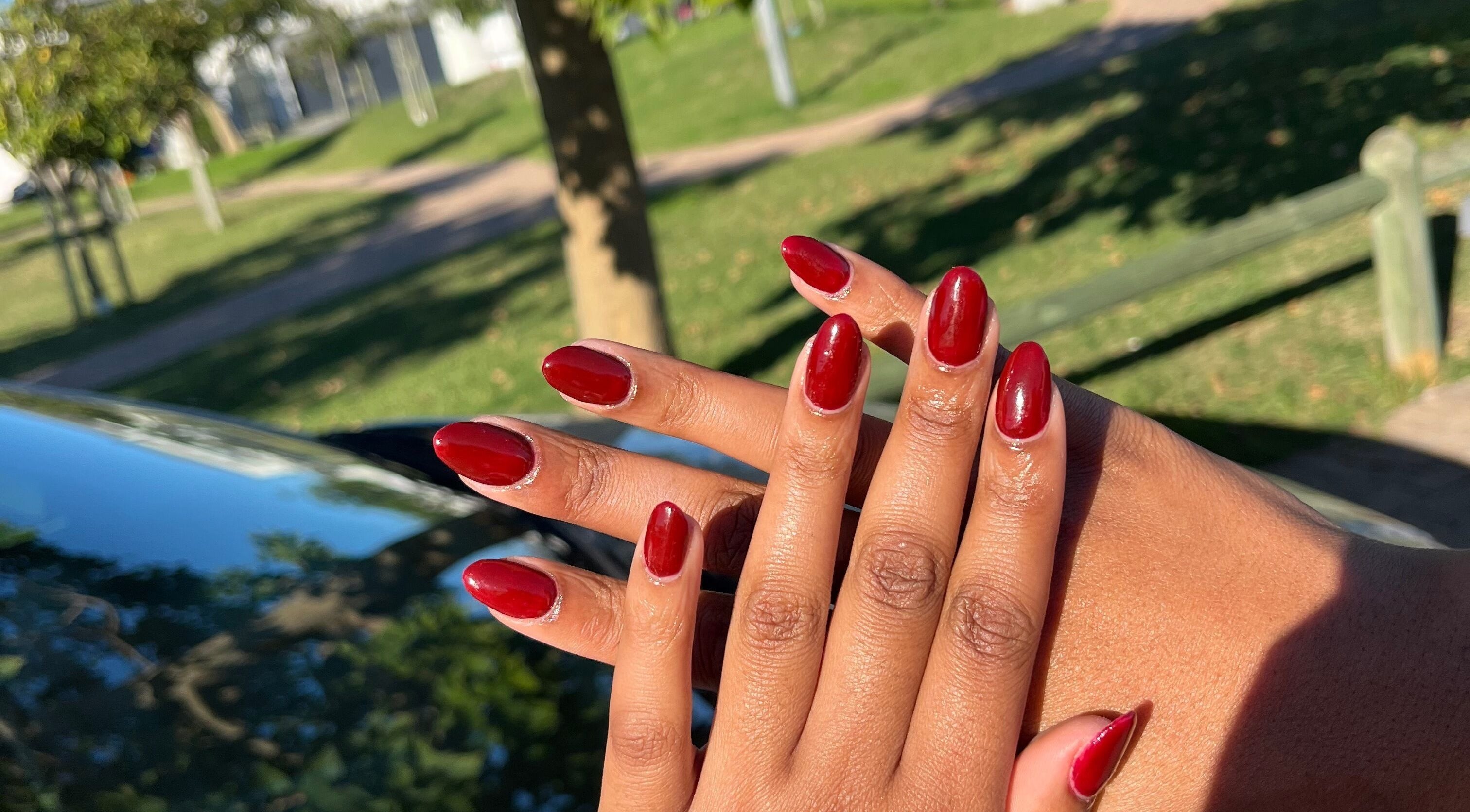Elegant crimson nails from Nails by Faith in Cape Town, Western Cape, ZA showcasing perfect manicure.
