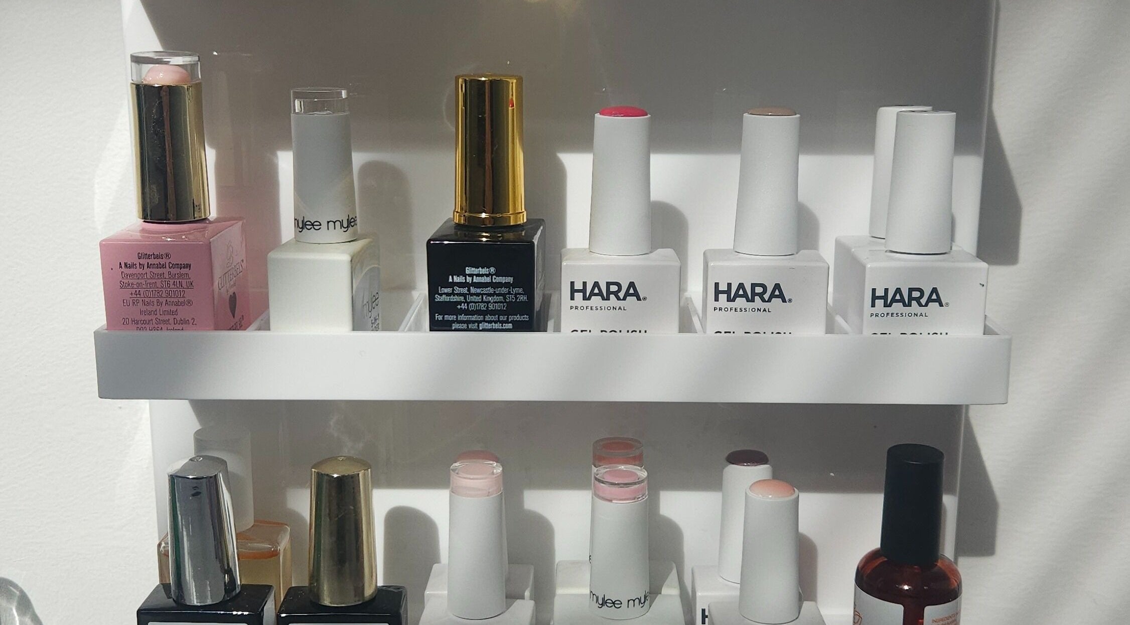 Nail polish collection at The Beauty Room, Swadlincote, England, GB showcasing various brands.