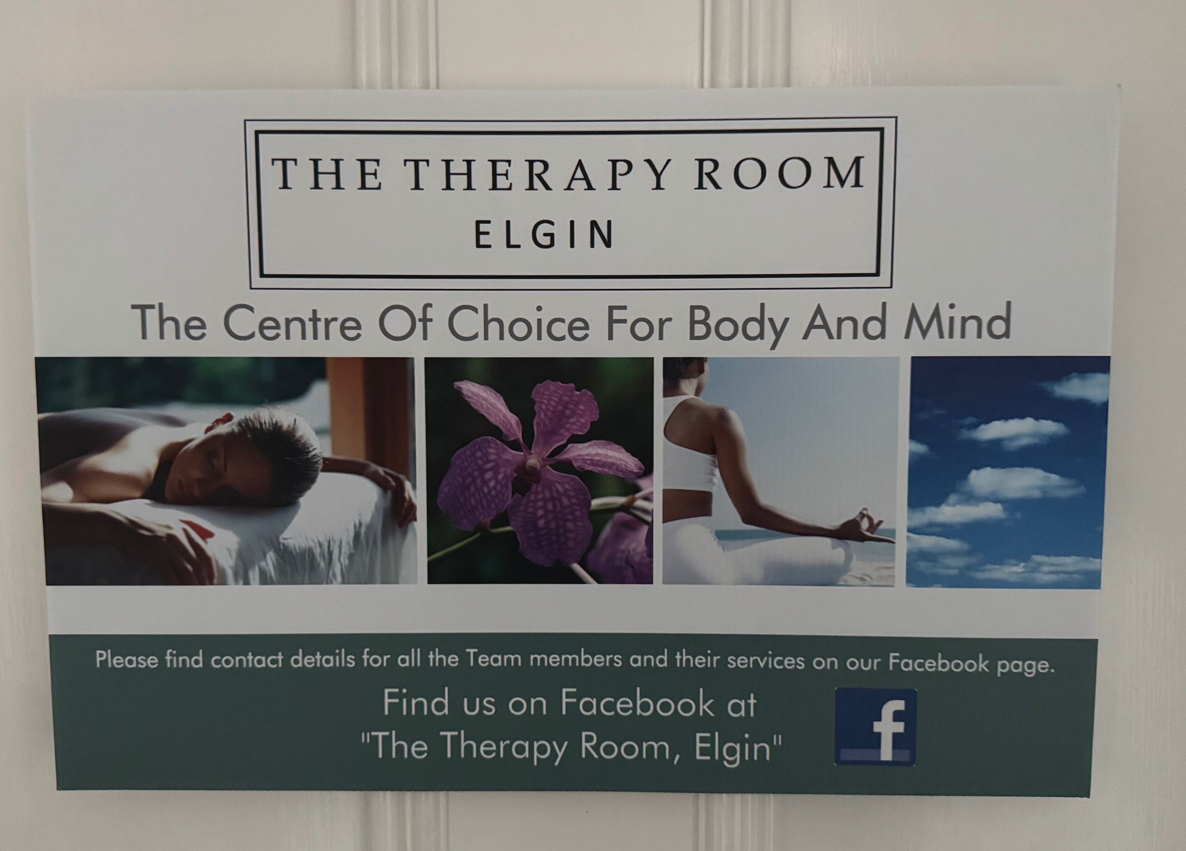 Sign for The Therapy Room Elgin, promoting Dream Complementary Therapy in Elgin, Scotland, GB.