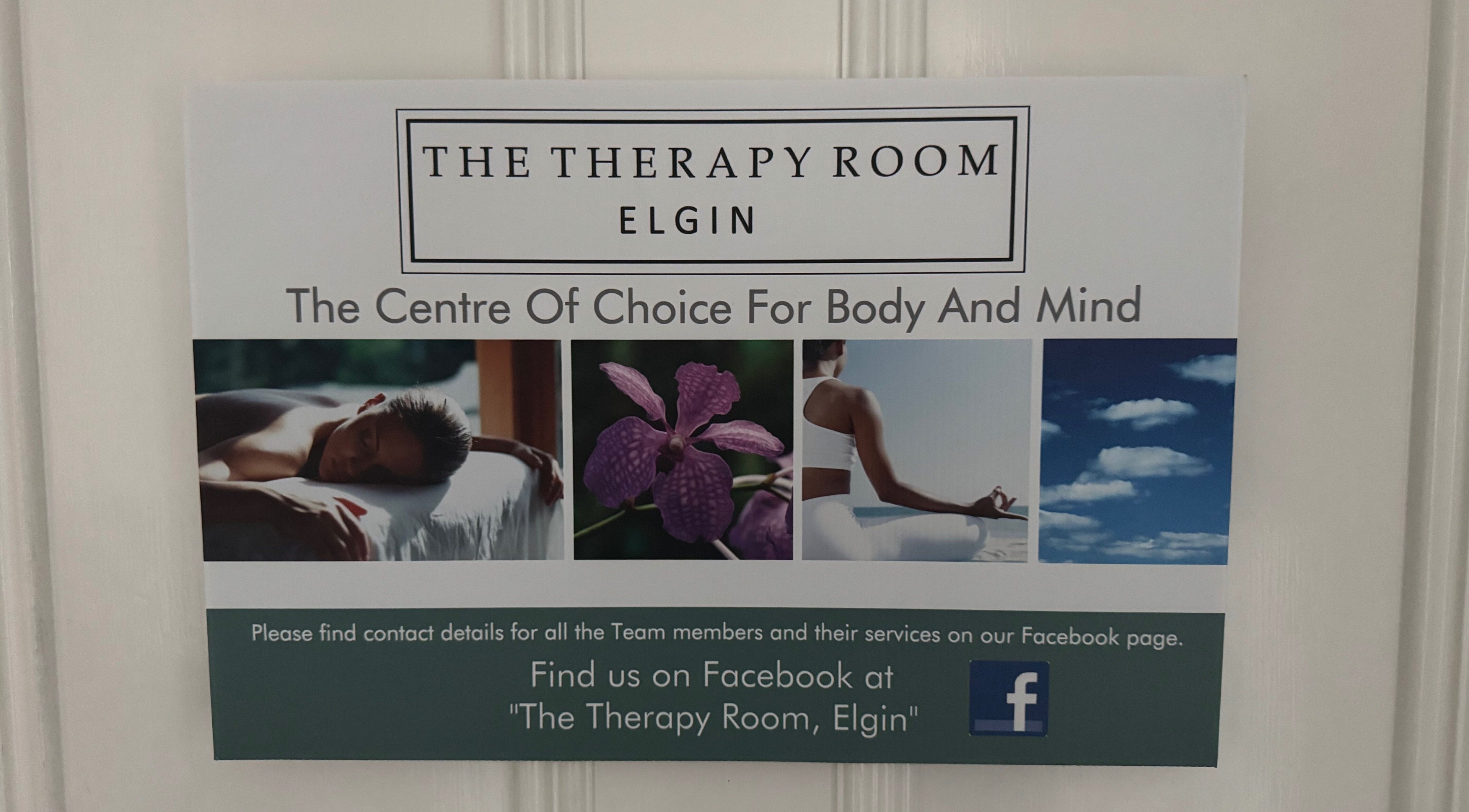 Sign for The Therapy Room Elgin, promoting Dream Complementary Therapy in Elgin, Scotland, GB.