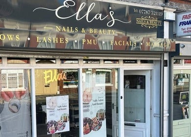 Front of Ellas Beauty in Grimsby, England, GB, showcasing vibrant signage and inviting entrance.