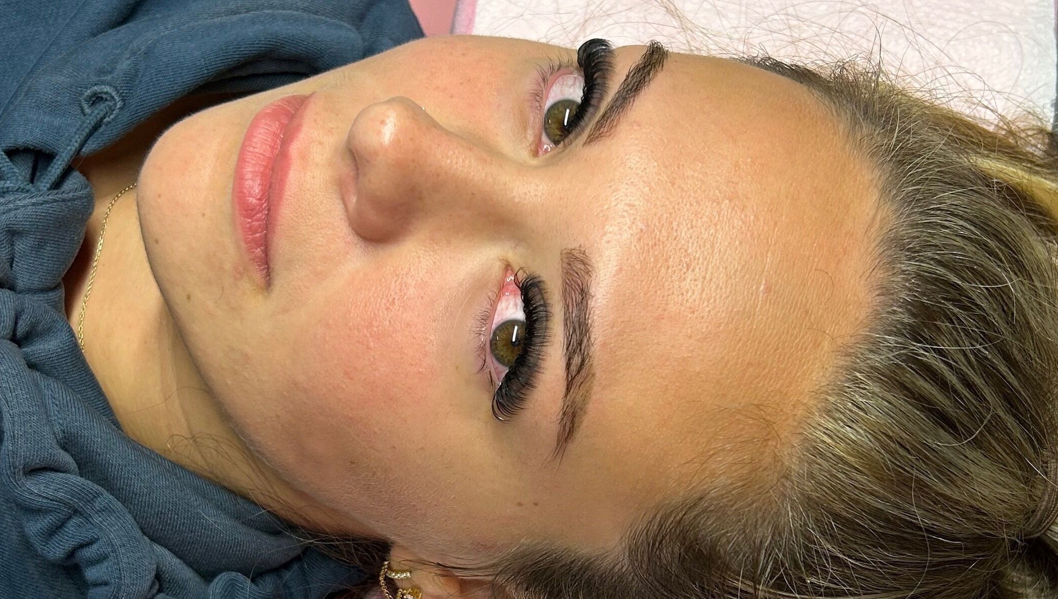 Close-up of a client with styled lashes at Dolled by Ellie Jade in Ludgershall, England, GB.