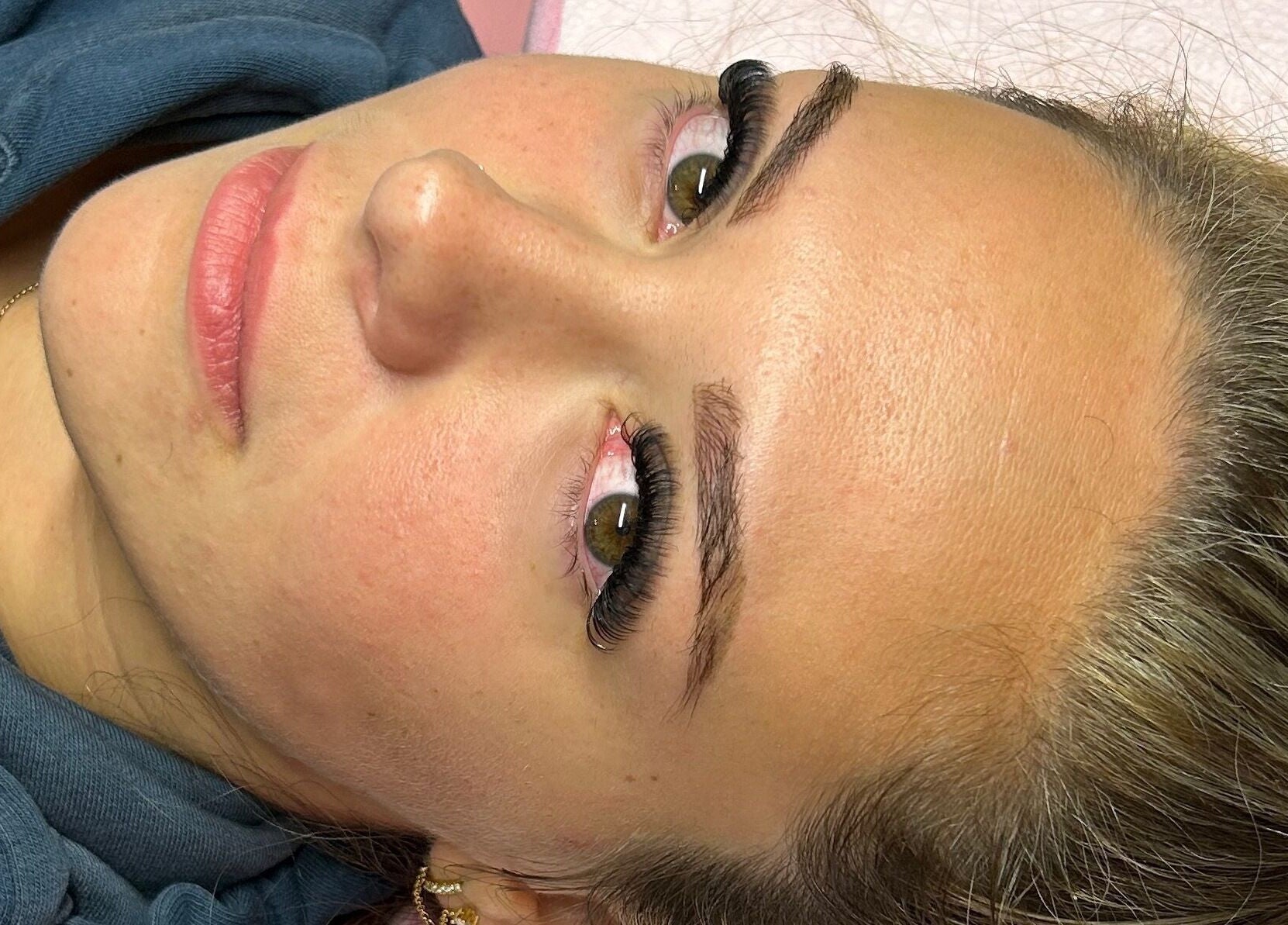 Close-up of a client with styled lashes at Dolled by Ellie Jade in Ludgershall, England, GB.