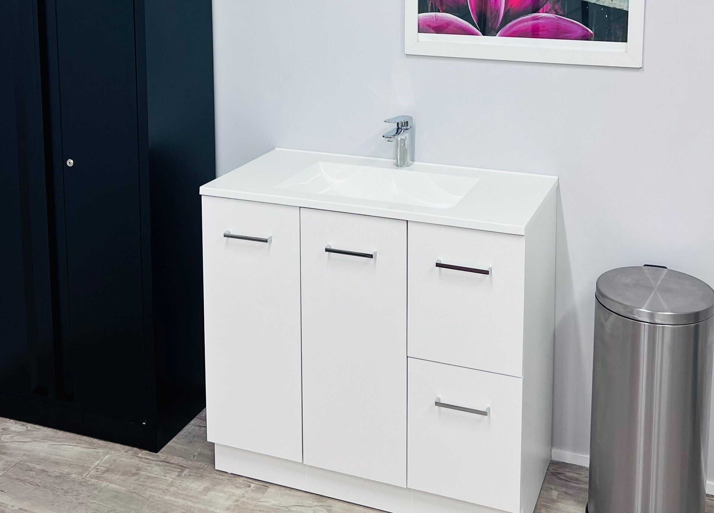 Modern white vanity with a sleek faucet at Smooth Skin Clinic in Esperance, Western Australia, AU.