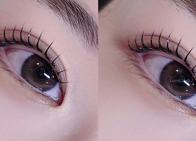 Close-up of a perfectly lifted eyelash at Lumé Beauty Studio, Markham, Ontario, CA, showcasing expert care.