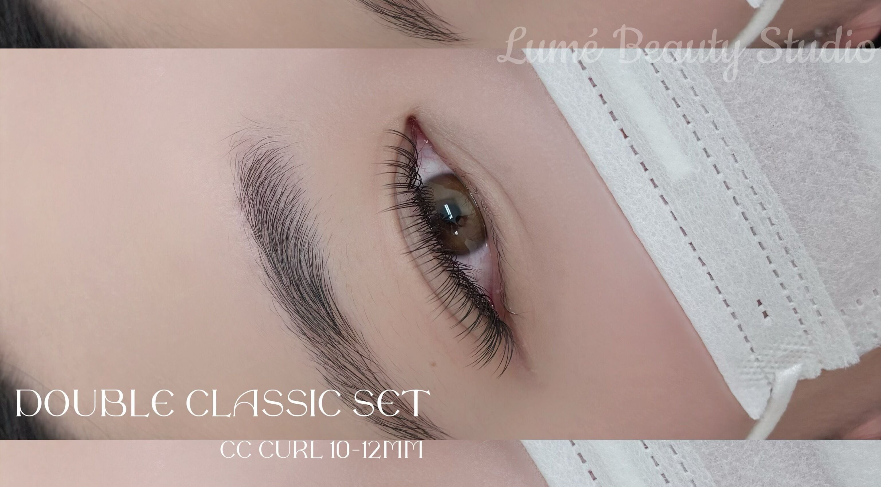 Close-up of elegant lash extensions at Lumé Beauty Studio, Markham, Ontario, CA.