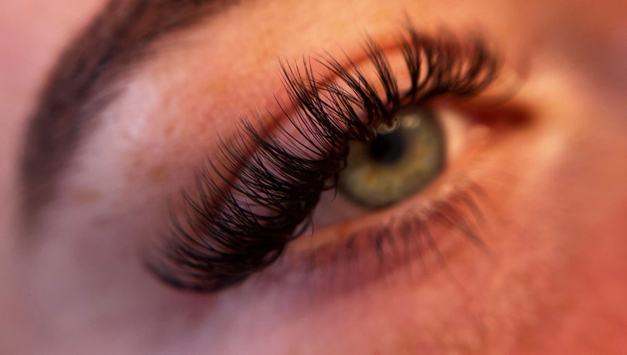 Closeup of eyelash extensions at The GirlsClub Lashes, Ringwood, England, GB. Perfectly styled for elegance.