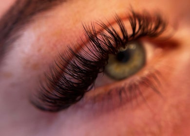 Closeup of eyelash extensions at The GirlsClub Lashes, Ringwood, England, GB. Perfectly styled for elegance.