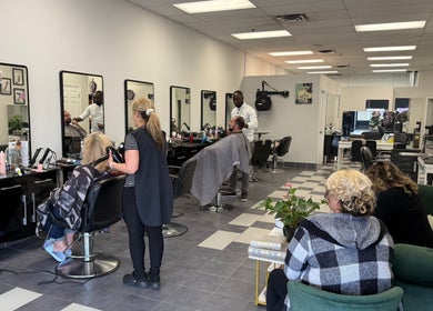 Hair Fashion 3000 salon offers expert services in Ajax, Ontario, CA, showcasing modern styling stations and professionals.